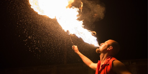 A fire breather at a circus.